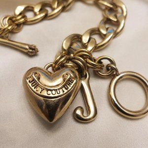 JUICY COUTURE Engraved Puffy Heart and Gold Tone 7 Inch Chain Link Bracelet